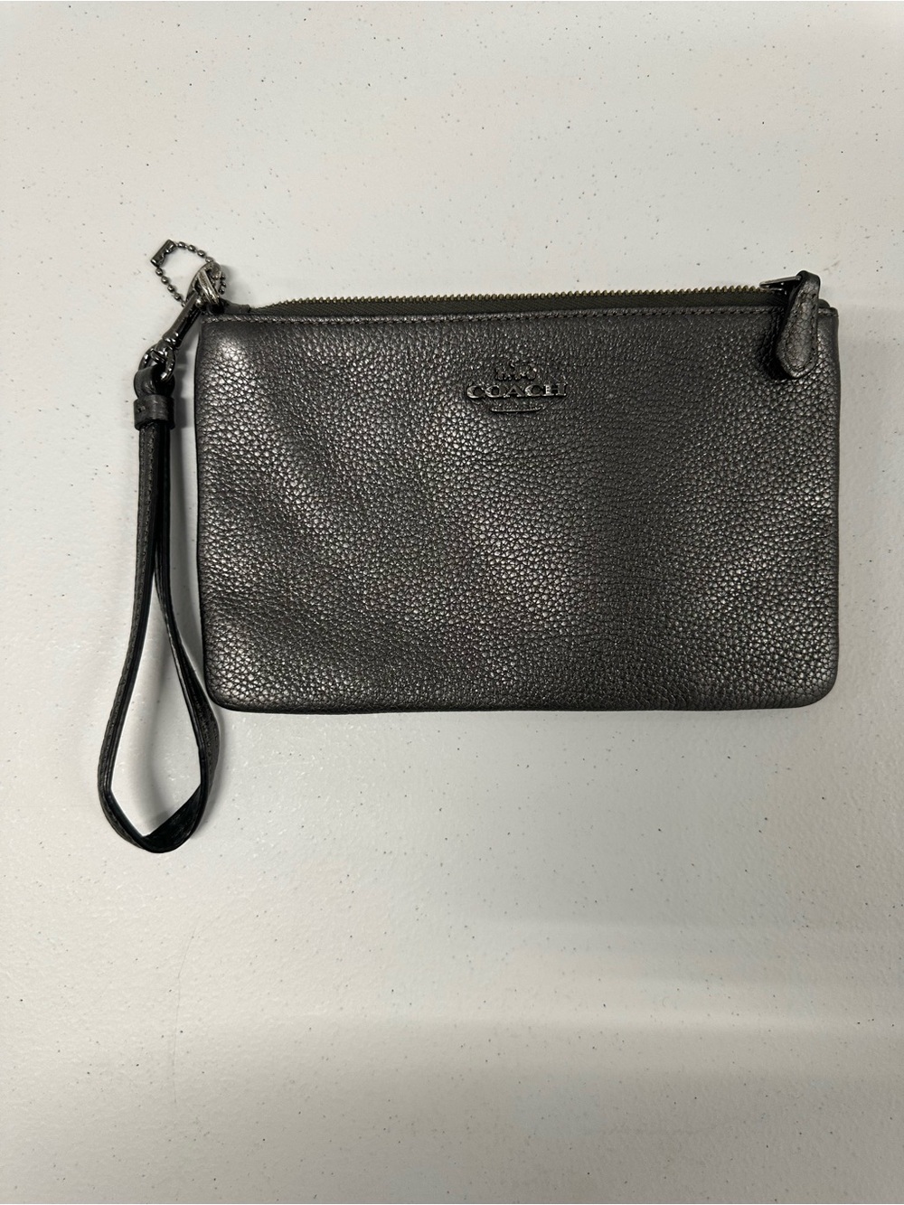 EUC Coach Gunmetal Pebbled Leather Wristlet